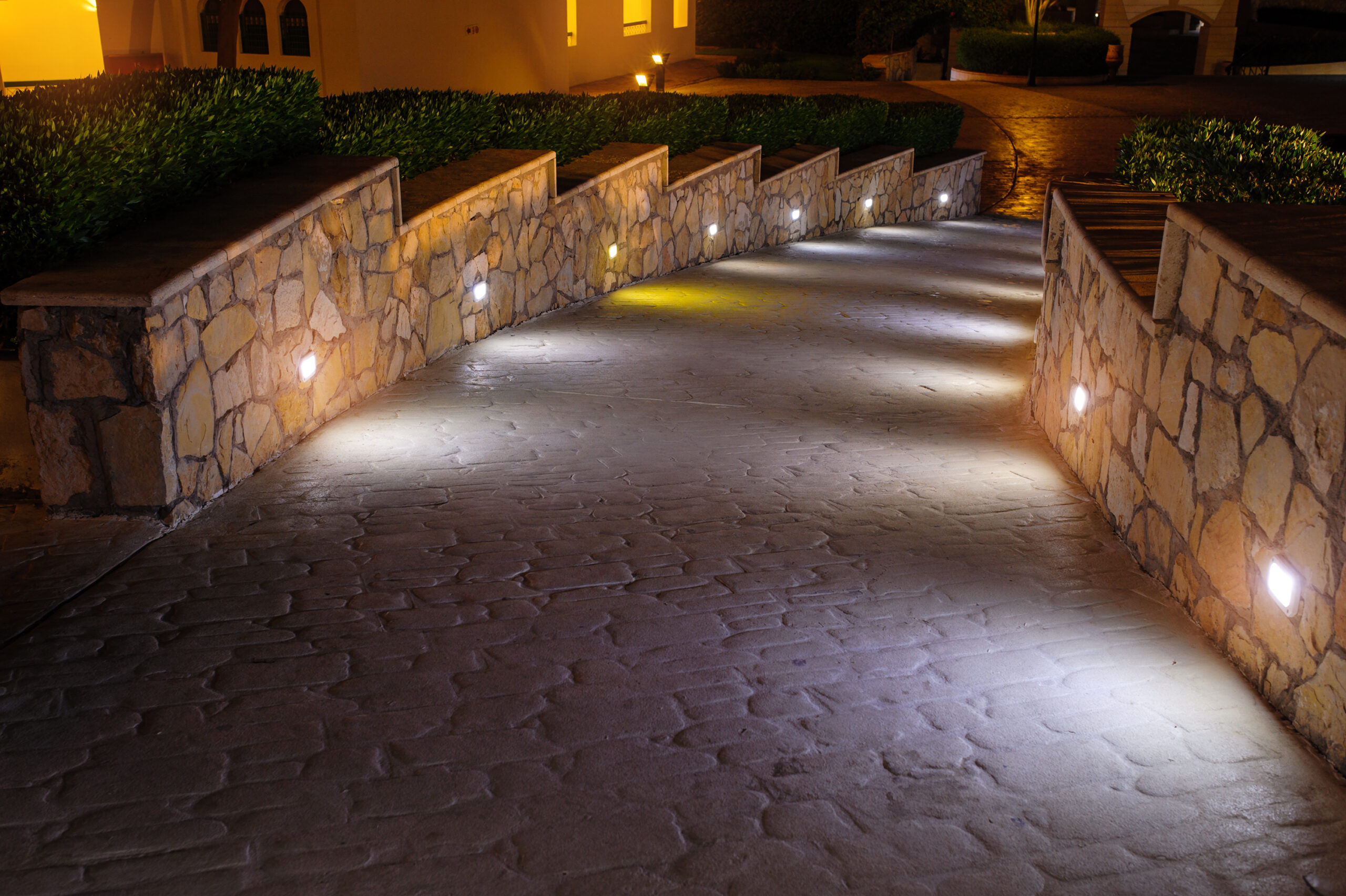 Night lighting path for walks in the hotel, Deck Lighting Installation.